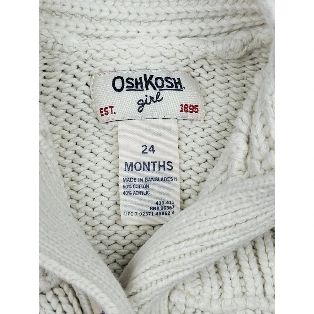 Oshkosh Girl Cardigan Sweater 24M White Knit School Girl Preppy Academia Winter‎